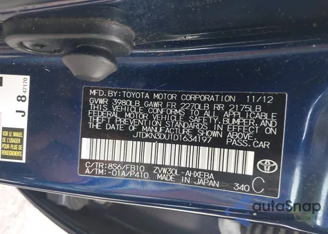 2013 Toyota Prius Two from USA, damaged, VIN JTDKN3DU1D1634197